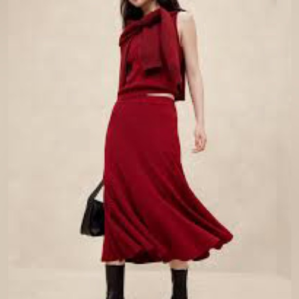 Banana Republic Factory Lurex Midi Sweater Skirt Red, Size Small
